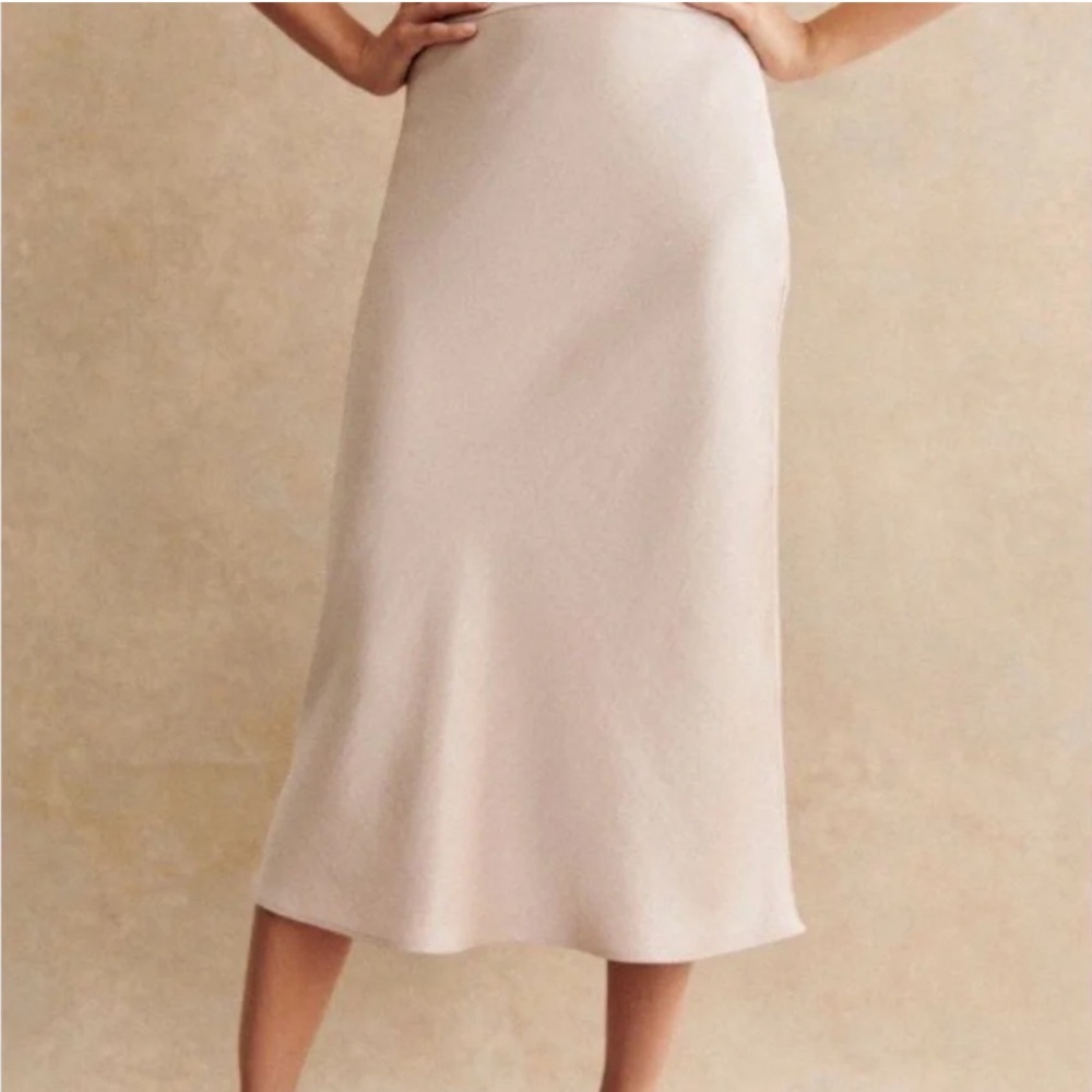 Sezane- Silk Cream Midi Slip Skirt